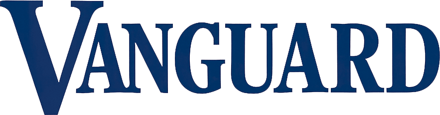 The image displays the word "Vanguard" in bold, blue, serif font against a transparent background. There are no people or landmarks visible.