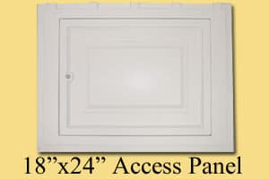 A white access panel measuring 18"x24" is centered against a plain yellow background. The phrase "18”x24” Access Panel" is written below.